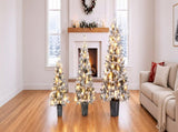 3Piece Flocked PreLit Christmas Tree Set, 3FT 4FT 5FT Potted Artificial Tree with Warm White LED 3 N710P513662K