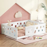 Full Size Floor Bed with Slats, Solid Wood Bedframe with Heightened Safety Guardrails and Door, for W1820P240543