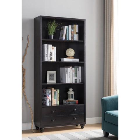 ZUN Livingroom Bookcase, Display Organizer with 4 Spacious Shelves and Two Drawers- Red Cocoa B107130857