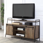 ZUN Rustic Oak and Black TV Stand with Sliding Barn Door B062P209174