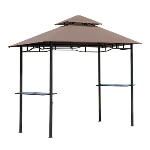 ZUN Outdoor BBQ Canopy Gazebo with 2 Side Shelves,8' x 5' Coffee Color 51933183