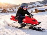 2-in-1 Kids Snow Racer Sled with Tow Rope, 30&deg Steering & Dual Foot Brakes Downhill Ski Sled, 01237271
