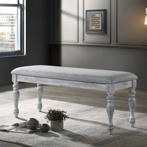 ZUN Salines Upholstered Turned Leg Dining Bench, Rustic White T2574P164620