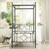 1pc Twin Platform Canopy Bed Black Finish Metal Frame Ball Finials Modern Traditional Look B011P207845