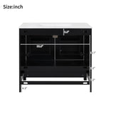 36" Black Bathroom Vanity with Ceramic Sink, Soft-Close Doors, Double Storage Shelves & Divided N729P276609B