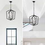 4-Light Farmhouse Kitchen Chandeliers, Matte Black and Sliver Vintage Rustic Cage Light Fixture W1592P209924