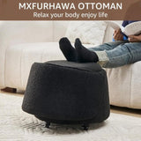 Storage Ottoman Foot Rest Round Footstool Teddy Velvet Footrest with Wheels Vanity Stool Black 54604295