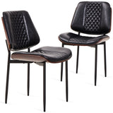 Mid-Century Dining Chairs Set of 2 PU Leather Upholstered, Retro Walnut Bentwood Design with T3661P338469