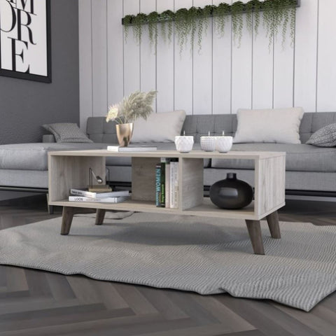 ZUN Light Grey 2-Shelf Rectangle Coffee Table B06280332