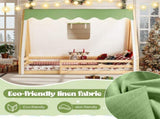 Twin Size House Floor Bed with Tent and Light, Solid Wood Teepee Floor Bed with Full-length W1580P369466