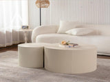 Round Coffee Table Handcrafted Relief Sturdy Pedestal Wooden Olive-Shaped Tea Table for Living Room W3081P255150
