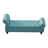 64.5" Bed Bench for Bed Room Nails Tufted Chaise of Lounge with Storage Velvet Upholstery Lake Blue W1097P202880