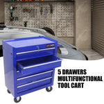 ZUN 5 Drawer Tool Chest, Tool Storage Cabinet for Garage Storage with 4 Wheels and Locking System, BLUE W1102107323