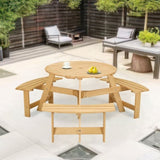 Outdoor 6 Person Picnic Table, 6 person Round Picnic Table with 3 Built-in Benches, Umbrella Hole, W2275P149762