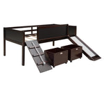 ZUN Twin size Loft Bed Wood Bed with Two Storage Boxes - Espresso 18754103