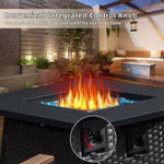 ZUN 32 Inch Propane Fire Pits Table with Blue Glass Ball,50,000 BTU Outdoor Wicker Fire Table with W1859113379