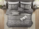 7 Piece Jacquard Comforter Set Grey Cal King B03597024