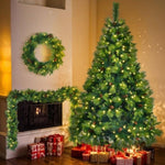 ZUN 6FT Grass Green Christmas Tree, Large Branches Pine Tree, Pre-Lit Set with Tree & Garland & Wreath, N704P198445F