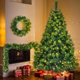 ZUN 6FT Grass Green Christmas Tree, Large Branches Pine Tree, Pre-Lit Set with Tree & Garland & Wreath, 97534144