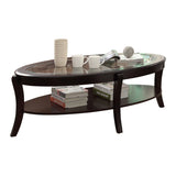 ZUN Rich Espresso Finish 1pc Cocktail Table with Glass Inserted Top Curve Legs Lower Display Shelf B01166423