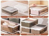 3 Pack Foldable Stackable Plastic Storage Bins with Removable Lids & Side Handles, Transparent Dark 93084240