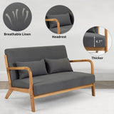 Leisure Chair with Solid Wood Armrest and Feet, Mid-Century Modern Sofa,2 seat 64077015