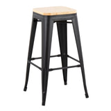 Oregon Contemporary Barstool in Black Steel and Natural Wood by LumiSource - Set of 2 B202P222256