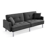 ZUN 84.6 Inches Extra Long Futon Adjustable Sofa Bed, Modern Tufted Fabric Folding Daybed Guest Bed, B082111418