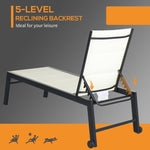 ZUN Outdoor Chaise Lounge with Wheels, Five Position Recliner for Sunbathing, Suntanning, Steel Frame, W2225142472