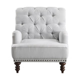 Luxurious Living Room Accent Chair 1pc White Gray Fabric Upholstered Button Tufted Nailhead Trim B011126021