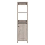 ZUN Linen Single Door Cabinet 59" H, Two Interior Shelves, Two Open Shelves, Light Gray B097133249