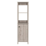 Linen Single Door Cabinet 59" H, Two Interior Shelves, Two Open Shelves, Light Gray B097133249
