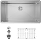 ZUN 32" L X 19" W Undermount Single Bowl 18 Gauge 304 Stainless Steel Kitchen Sink With Sink Grid W1225P250658