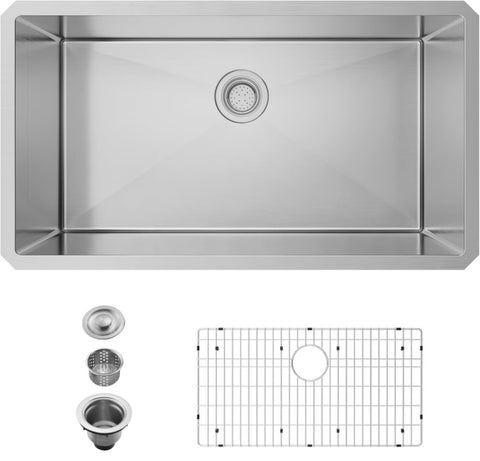 ZUN 32" L X 19" W Undermount Single Bowl 18 Gauge 304 Stainless Steel Kitchen Sink With Sink Grid W1225P250658