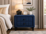 Navy Blue Velvet Upholstered Nightstand with 2 Drawers, Modern Bedside Table with Storage, Elegant B2770P509805