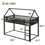 Twin size House Floor Bed with Detachable Slats, Versatile Metal House bed with Guardrails, W1580P324213