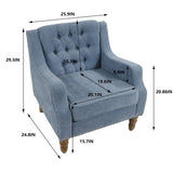 Blue Accent Chair, Living Room Chair, Footrest Chair Set with Vintage Brass Studs, Button Tufted W1170100894