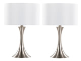 Lenuxe 24" Contemporary Metal Table Lamp in Brushed Nickel with White Semi-gloss Linen Shade from B202P224072