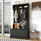 ZUN ON-TREND All in One Hall Tree with 3 Top Shelves and 2 Flip Shoe Storage Drawers, Wood Hallway WF300971AAB