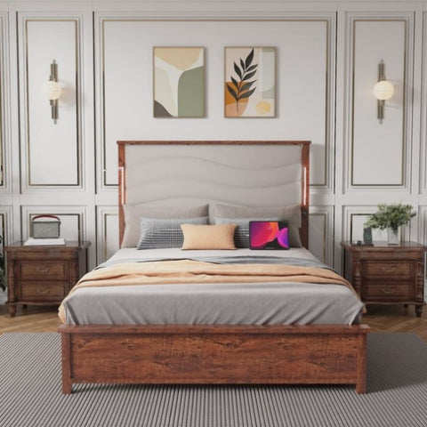 ZUN Queen Size Bed Frame with Upholstered Headboard, Queen Bed Frame with Charging Station and LED 91692451