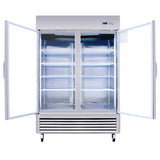 54"W Commercial Refrigerator 2 Section 2 Glass Door Stainless Steel Display Refrigerator 42.2 Cu.ft. N818P191851S