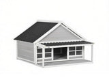 Wooden Dog House with Porch, Outdoor Weatherproof Dog House with Tilt Roof, Front Door and Windows, 63944571