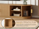 Farmhouse Wooden TV Stand with Sliding Tambour Door for TVs up to 75", Fluted Media N721P351937D