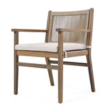 ZUN Outdoor Dining Chairs Set of 2, Acacia Wood Patio Armchair with Rope Design Back and Water Repellent N779P224995B