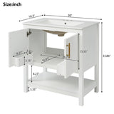 30-Inch White Bathroom Vanity with Ceramic Sink and Versatile Storage - Ideal for Small Bathrooms WF325888AAK