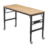 60" Adjustable Workbench for Garage, Rubber Wood Heavy Duty Workstation with Power Outlets & Wheels, W1422P218520