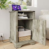 Farmhouse Nightstand Side Table, Wooden Rustic End Table, Tall Bedside Table with Electrical Outlets B082134938
