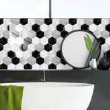 48 Pcs Black And White Marble Wall Stickers Mosaic Hexagon Peel And Stick Backsplash PVC Glossy Self 76827361