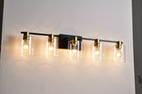 5-Light Matte Black Matte Gold Color Bathroom Light Fixtures, Modern Vanity Lights with Glass W1592P278372
