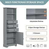 ZUN Gray Tall Storage Cabinet with 3 Drawers and Adjustable Shelves for Bathroom, Study, Office and WF323347AAE